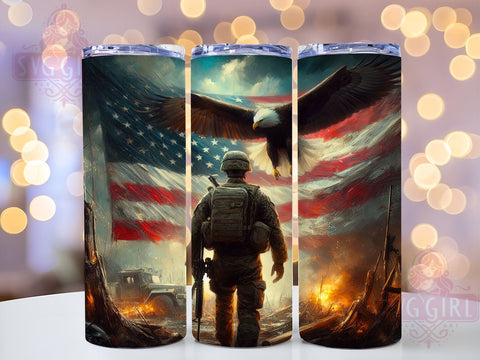 Patriotic Military Eagle 20oz Tumbler Wrap Sublimation Design, Straight Tapered Tumbler Wrap, 4th of July Tumbler Png, Instant Digital Download Sublimation SvggirlplusArt 