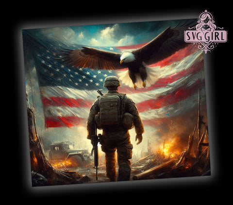 Patriotic Military Eagle 20oz Tumbler Wrap Sublimation Design, Straight Tapered Tumbler Wrap, 4th of July Tumbler Png, Instant Digital Download Sublimation SvggirlplusArt 