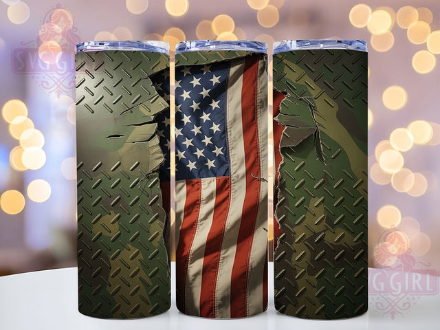Patriotic Military Metal Flag Tumbler, Military Tumbler, Patriotic Steel Art, American Flag Wrap, Veteran Gift Design, USA Metal Pattern, Armed Forces Gift Sublimation SvggirlplusArt 