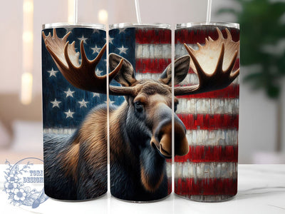 Patriotic Moose Flag 20oz Tumbler, Patriotic USA Wrap, American Flag Moose, USA Animal Theme, Sublimation Wrap, 20oz Tumbler Design, PNG Tumbler Wrap Sublimation ToriDesigns 