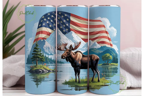 Patriotic Moose Tumbler Wrap Sublimation PixelChick 