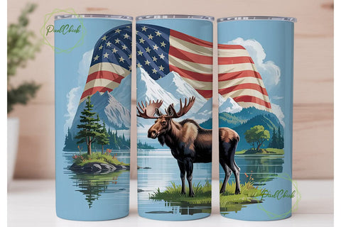 Patriotic Moose Tumbler Wrap Sublimation PixelChick 