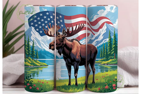Patriotic Moose Tumbler Wrap Sublimation PixelChick 
