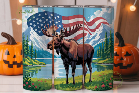 Patriotic Moose Tumbler Wrap Sublimation PixelChick 