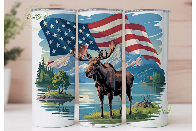 Patriotic Moose Tumbler Wrap Sublimation PixelChick 