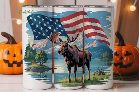 Patriotic Moose Tumbler Wrap Sublimation PixelChick 