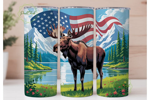 Patriotic Moose Tumbler Wrap Sublimation PixelChick 