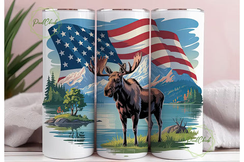 Patriotic Moose Tumbler Wrap Sublimation PixelChick 