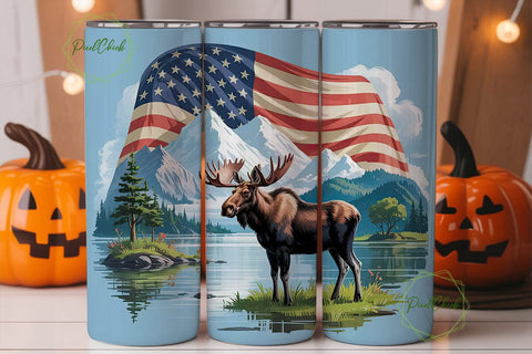 Patriotic Moose Tumbler Wrap Sublimation PixelChick 