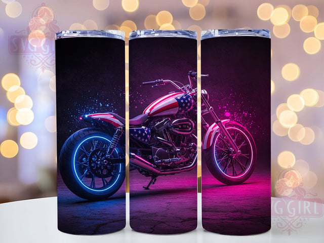 Patriotic Motorcycle Biker Tumbler, American Flag Biker Cup, Fathers Day Tumbler, 20oz Sublimation Wrap, USA Pride Biker Design, Red White Blue Motorcycle, Biker Dad Tumbler Sublimation SvggirlplusArt 