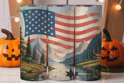 Patriotic Mountain Lake 20oz Tumbler Sublimation PixelChick 