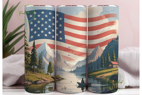 Patriotic Mountain Lake 20oz Tumbler Sublimation PixelChick 
