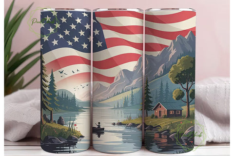 Patriotic Mountain Lake 20oz Tumbler Sublimation PixelChick 