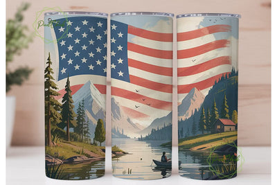 Patriotic Mountain Lake 20oz Tumbler Sublimation PixelChick 