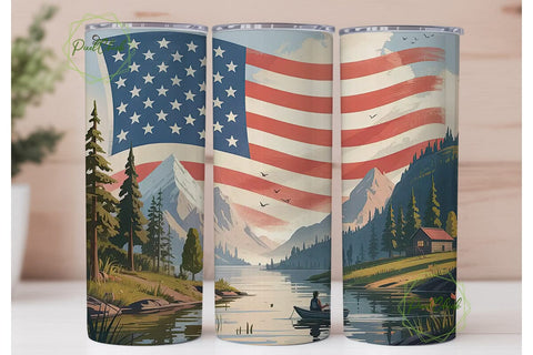 Patriotic Mountain Lake 20oz Tumbler Sublimation PixelChick 
