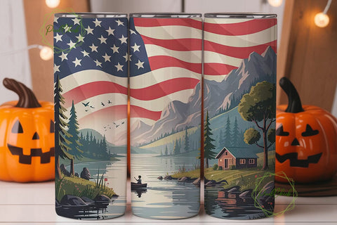 Patriotic Mountain Lake 20oz Tumbler Sublimation PixelChick 