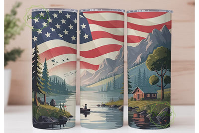 Patriotic Mountain Lake 20oz Tumbler Sublimation PixelChick 