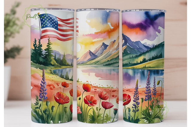 Patriotic Mountain Poppy 20oz Tumbler Sublimation PixelChick 