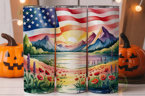 Patriotic Mountain Poppy 20oz Tumbler Sublimation PixelChick 