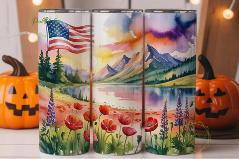Patriotic Mountain Poppy 20oz Tumbler Sublimation PixelChick 