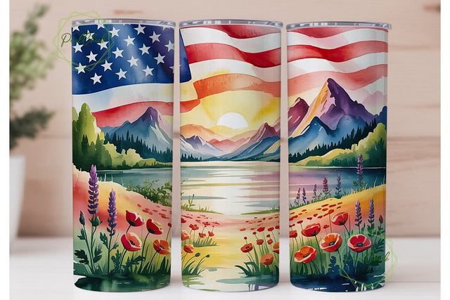 Patriotic Mountain Poppy 20oz Tumbler Sublimation PixelChick 