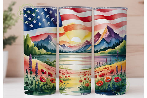 Patriotic Mountain Poppy 20oz Tumbler Sublimation PixelChick 