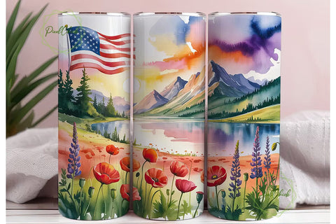 Patriotic Mountain Poppy 20oz Tumbler Sublimation PixelChick 