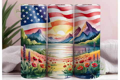 Patriotic Mountain Poppy 20oz Tumbler Sublimation PixelChick 