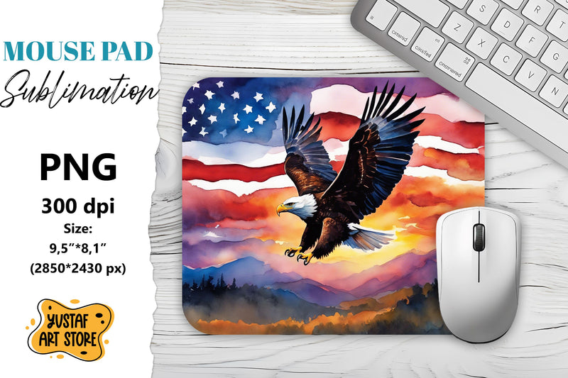 Patriotic Mouse Pad sublimation.American flag and eagle Sublimation Yustaf Art Store 