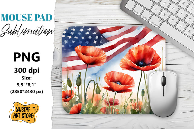 Patriotic Mouse Pad sublimation.American flag and poppy Sublimation Yustaf Art Store 