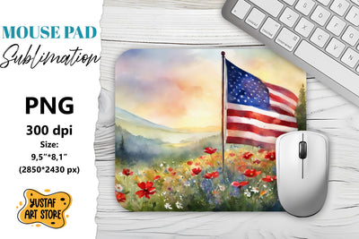 Patriotic Mouse Pad sublimation.American flag and poppy Sublimation Yustaf Art Store 