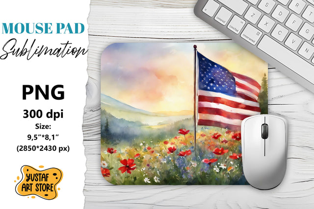 Patriotic Mouse Pad sublimation.American flag and poppy Sublimation Yustaf Art Store 