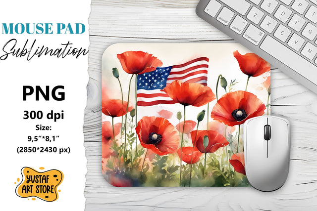 Patriotic Mouse Pad sublimation.American flag and poppy Sublimation Yustaf Art Store 