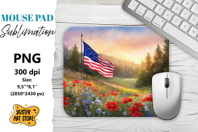 Patriotic Mouse Pad sublimation.American flag and poppy Sublimation Yustaf Art Store 