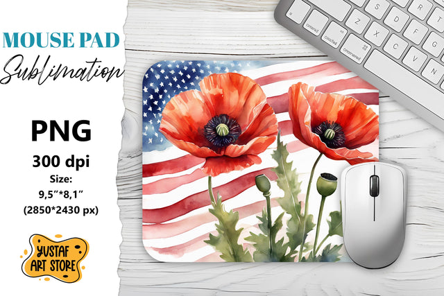 Patriotic Mouse Pad sublimation.American flag and poppy Sublimation Yustaf Art Store 