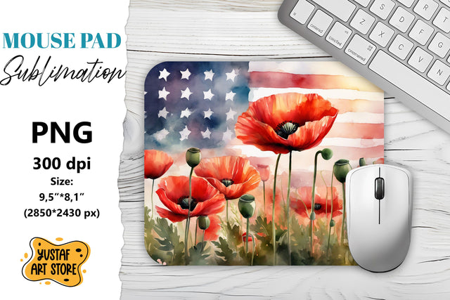 Patriotic Mouse Pad sublimation.American flag and poppy Sublimation Yustaf Art Store 