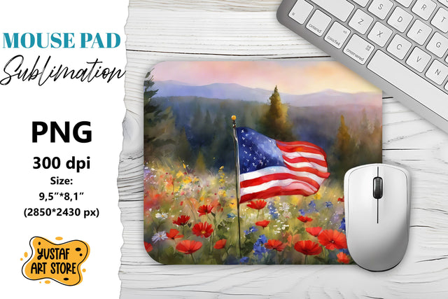 Patriotic Mouse Pad sublimation.American flag and poppy SVG Yustaf Art Store 