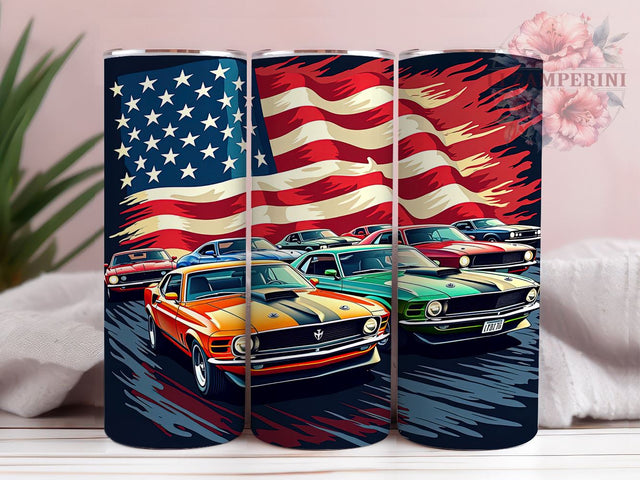 Patriotic Muscle Cars Tumbler Wrap, 20oz Sublimation Design, Muscle Car Digital Download, American Flag Tumbler Wrap, Vintage Car Design, Car Lover Gift, Muscle Car Art Sublimation Li Zamperini 