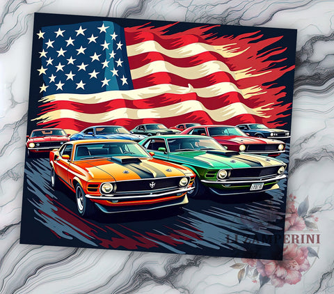 Patriotic Muscle Cars Tumbler Wrap, 20oz Sublimation Design, Muscle Car Digital Download, American Flag Tumbler Wrap, Vintage Car Design, Car Lover Gift, Muscle Car Art Sublimation Li Zamperini 