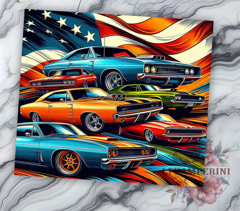 Patriotic Muscle Cars Tumbler Wrap, 20oz Sublimation Design, Muscle Car Digital Download, American Flag Tumbler Wrap, Vintage Car Design, Car Lover Gift, Muscle Car Art Sublimation Li Zamperini 