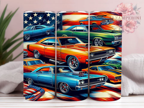 Patriotic Muscle Cars Tumbler Wrap, 20oz Sublimation Design, Muscle Car Digital Download, American Flag Tumbler Wrap, Vintage Car Design, Car Lover Gift, Muscle Car Art Sublimation Li Zamperini 