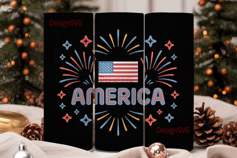 Patriotic Neon America 20oz Tumbler Wrap Sublimation DesignSVG 