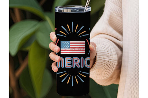 Patriotic Neon America 20oz Tumbler Wrap Sublimation DesignSVG 