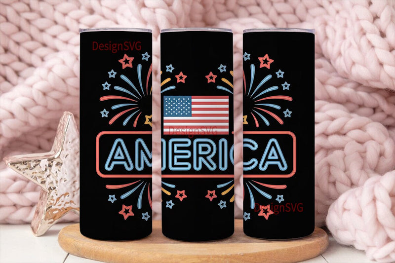 Patriotic Neon America 20oz Tumbler Wrap Sublimation DesignSVG 