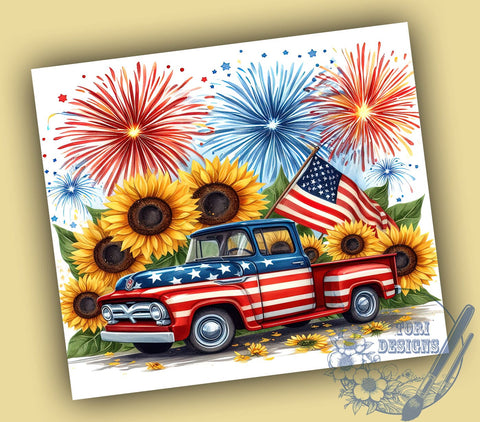 Patriotic Old Truck 20oz Skinny Tumbler, America Flag Tumbler Png, Straight & Tapered Tumbler Wrap, Instant Digital Download Sublimation ToriDesigns 