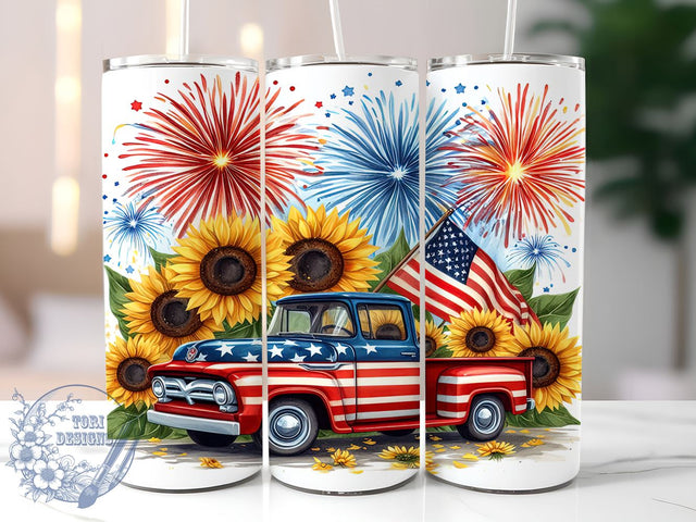 Patriotic Old Truck 20oz Skinny Tumbler, America Flag Tumbler Png, Straight & Tapered Tumbler Wrap, Instant Digital Download Sublimation ToriDesigns 