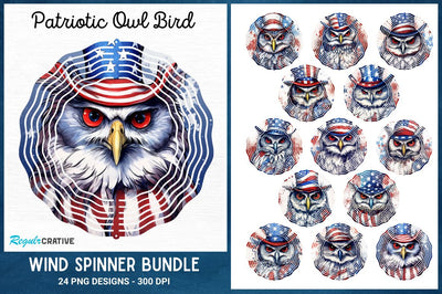 Patriotic Owl Bird Wind Spinner Sublimation Design Sublimation Regulrcrative 