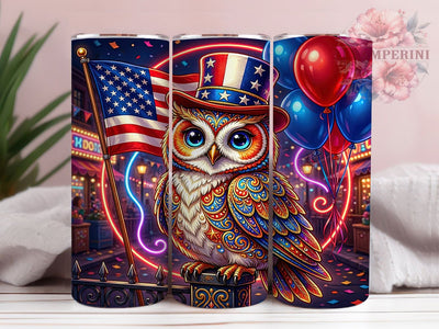 Patriotic Owl Freedom 20oz Tumbler, Adorable Owl, Centerpiece Design, Stars and Stripes, Freedom Symbol, 20oz Tumbler Wrap, Sublimation PNG Sublimation Li Zamperini 