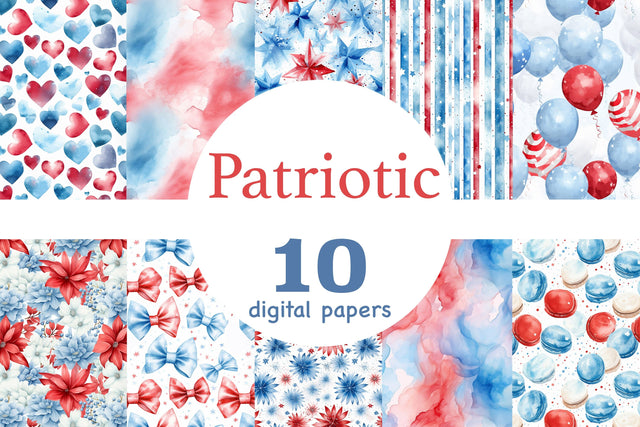 Patriotic Paper | 4Th Of July Pattern Bundle Digital Pattern GlamArtZhanna 