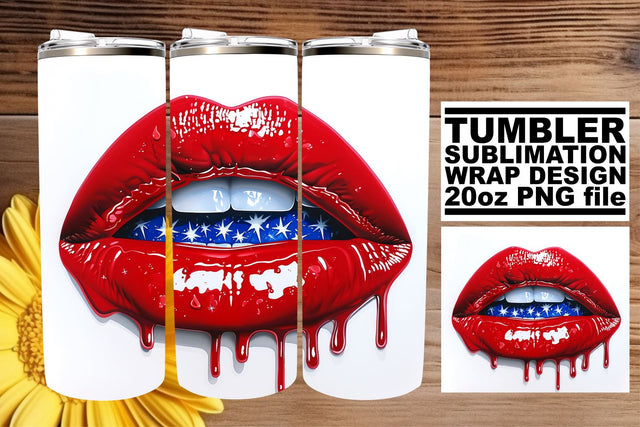 Patriotic Passion: 3D Lips 20oz Tumbler Art Sublimation afrosvg 